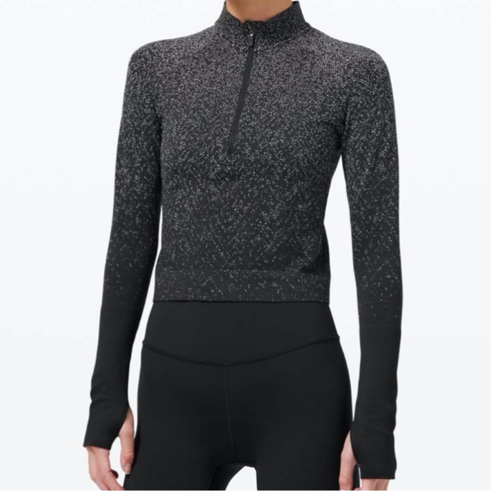 Lululemon Rest Less Cropped 1/2 zip size 10 herringbone fade